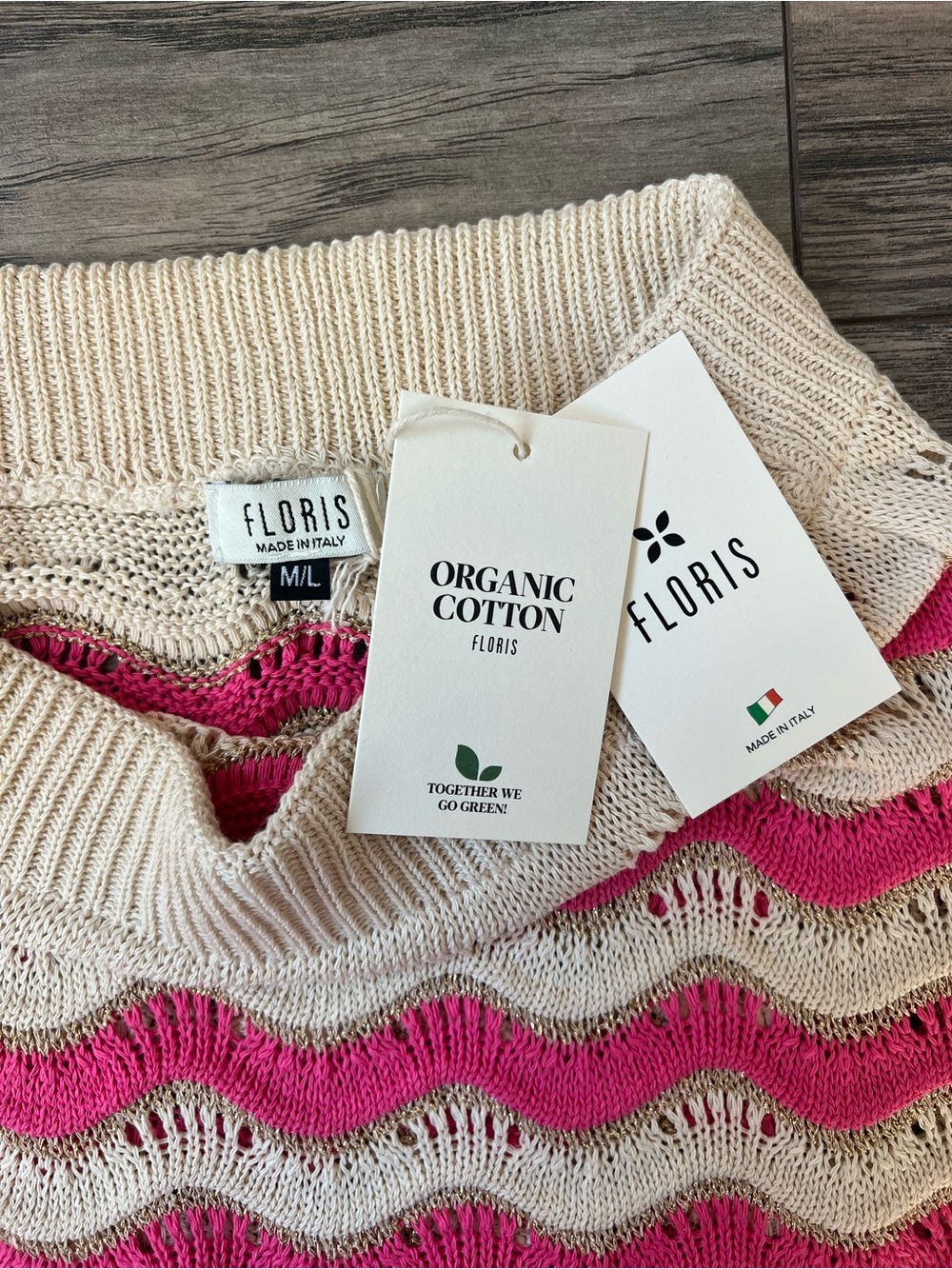 NWT Floris Made in Italy Organic Cotton Open Knit Chevron Skirt Size M/L